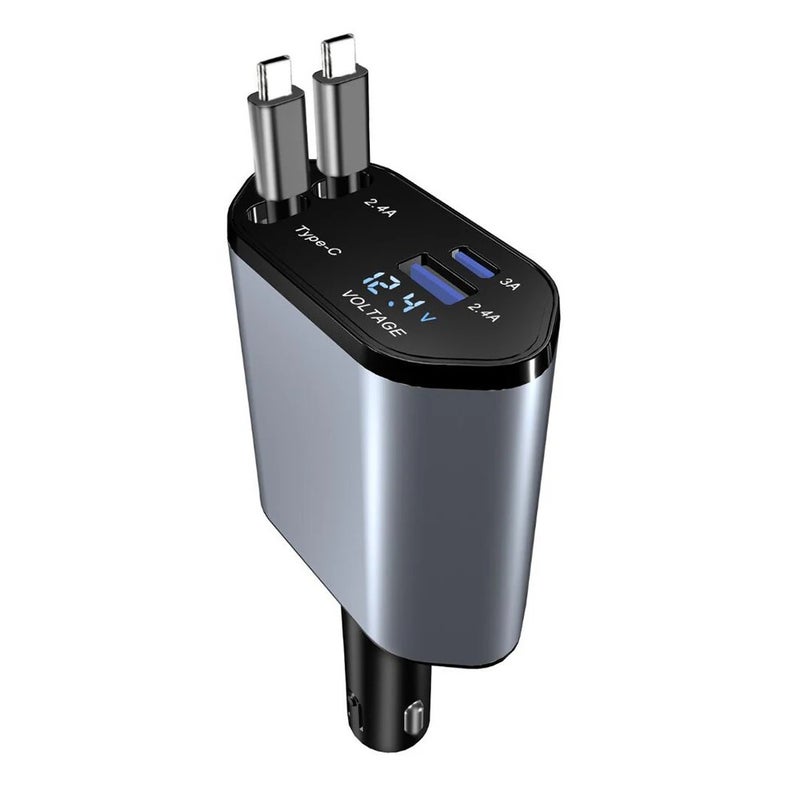 Bluejw Hot Selling 4-in-1 Retractable Car Charger Adapter - LED Digital Display, Smart Quick Fast Automobile Charging Station - Image 1